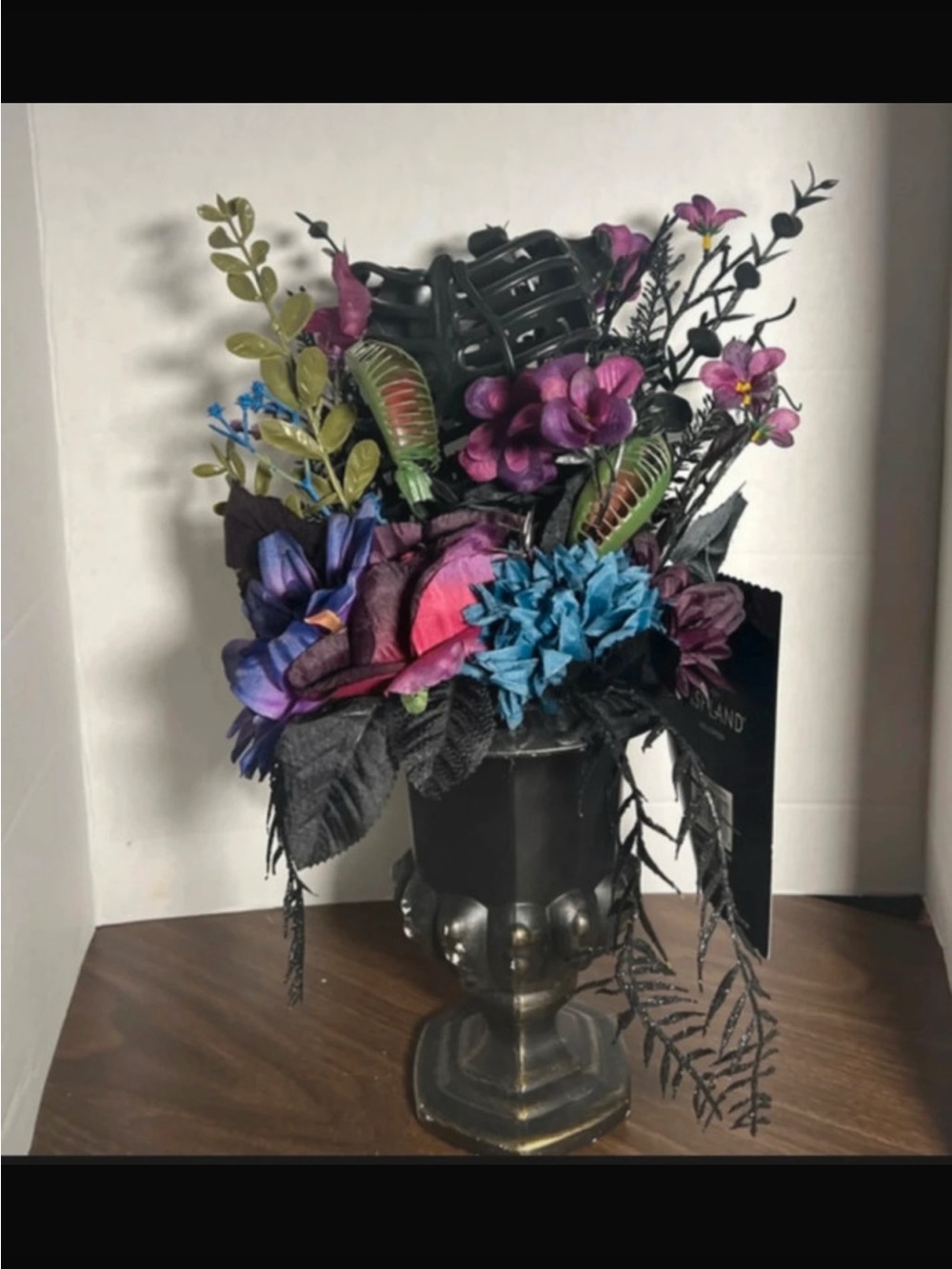 Spooky Halloween Floral Accent Arrangement - Purple & Blue Artificial Bouquet